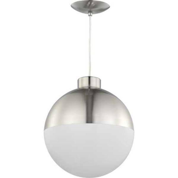 1 Light 17 watt 3000K Natural White Brushed Nickel Opal Glass Globe Dimmable LED Pendant Light Fixture