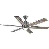 Progress Lighting 60" Antique Nickel 6 Walnut/Driftwood Blade Remote Control Indoor LED Ceiling Fan