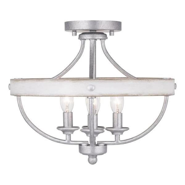 4 Light Galvanized and Antique Whitewashed Finish Ceiling Light Fixture
