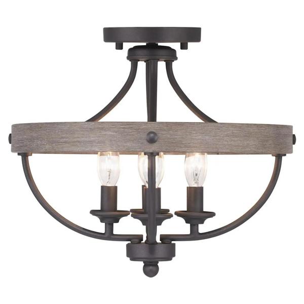 4 Light Graphite and Rustic Wood Finish Ceiling Light Fixture