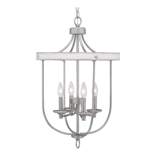 4 Light Galvanized Finish Antique White Hall & Foyer Pendant Light Fixture
