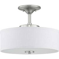 Progress Lighting 17 watt 120 volt 3000K Brushed Nickel White Linen Shade Semi-flush Mount LED Light Fixture