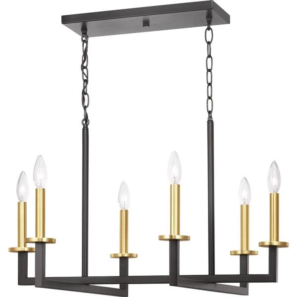 6 Light Graphite Finish Satin Brass Accents Modern Style Chandelier Light Fixture
