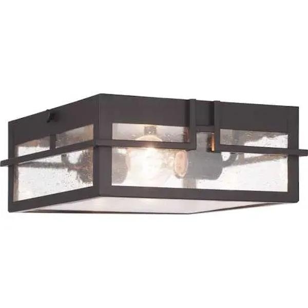 2 Light Antique Bronze with Clear Seeded Glass Light Fixture
