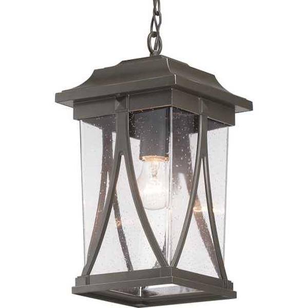 1 Light Antique Bronze with Clear Seeded Glass Hanging Light Fixture