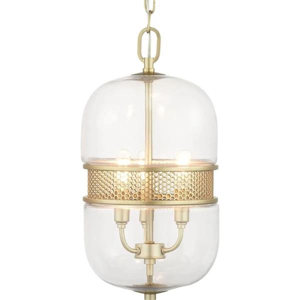3 Light Vintage Gold Clear Glass Globe Pendant Light Fixture