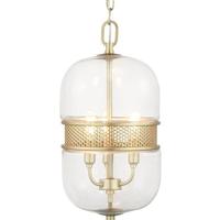 Progress Lighting 3 Light Vintage Gold Clear Glass Globe Pendant Light Fixture