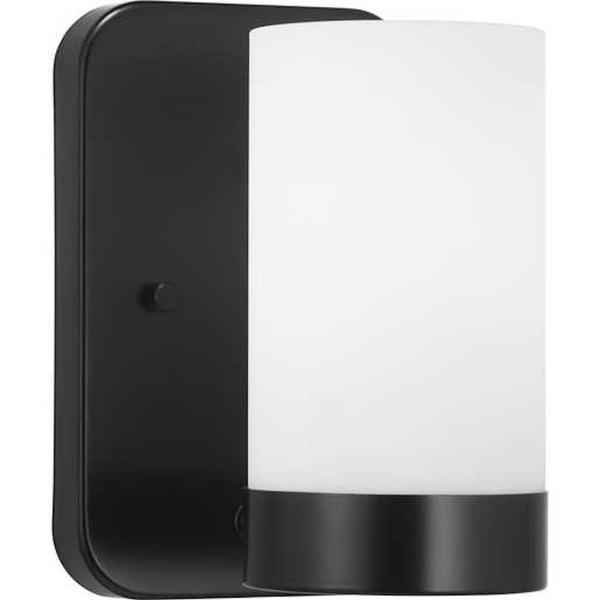 1 Light 120 volt Matte Black Vanity Etched White Glass Light Fixture