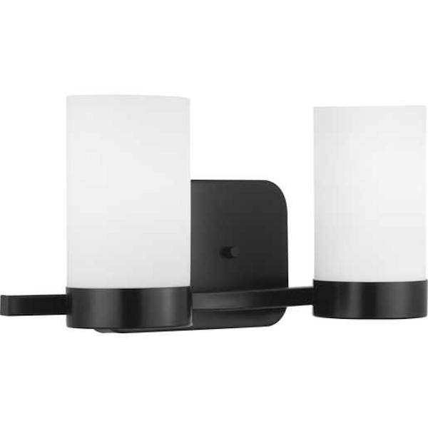 2 Light 120 volt Matte Black Vanity Etched White Glass Light Fixture