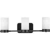View 3 Light 120 volt Matte Black Vanity Etched White Glass Light Fixture
