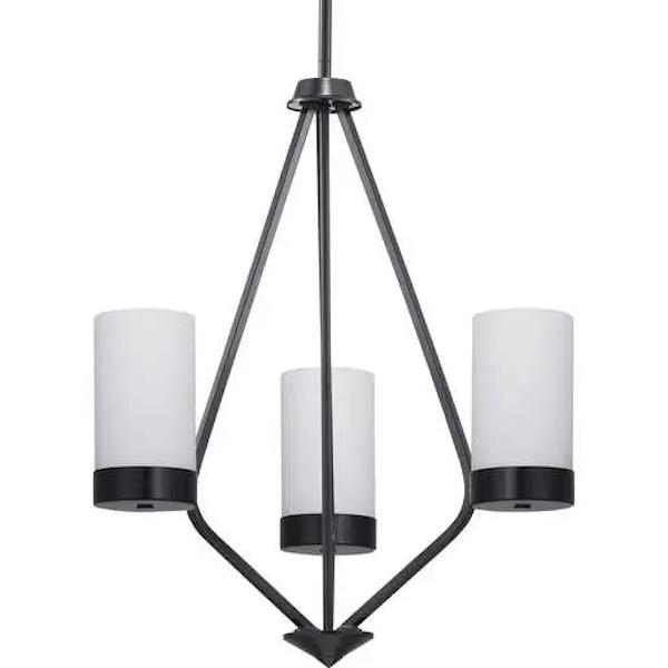 3 Light Matte Black Etched White Glass Shade Chandelier Light Fixture