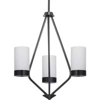 Progress Lighting 3 Light Matte Black Etched White Glass Shade Chandelier Light Fixture