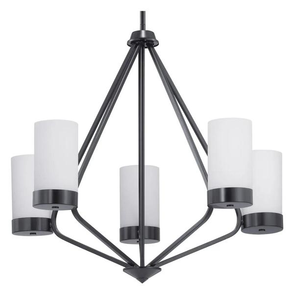 5 Light Matte Black Etched White Glass Shade Chandelier Light Fixture