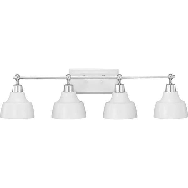 4 Light 120 volt  Polished Chrome White Metal Shades Vanity Light Fixture