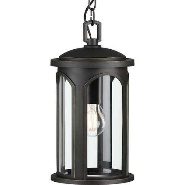 1 Light Antique Bronze with Clear Glass Outdoor DURASHIELD Gables Hanging Light Fixture