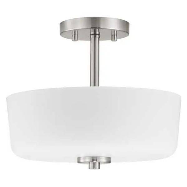 2 Light 120 volt Brushed Nickel Etched White Glass Bowl Semi-Flush Ceiling Light Fixture