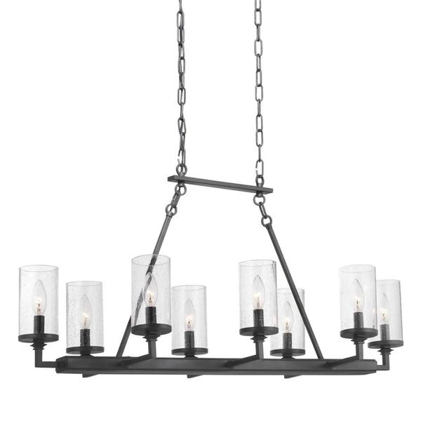 8 Light Graphite Finish Clear Seeded Glass Shade Farmhouse Style Chandelier Light Fixture