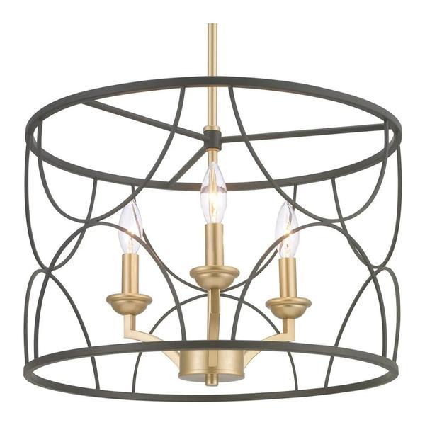 3 Light Matte Black Vintage Gold Accents Chandelier Light Fixture