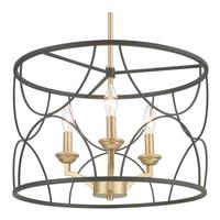Progress Lighting 3 Light Matte Black Vintage Gold Accents Chandelier Light Fixture