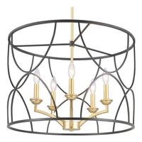 Progress Lighting 5 Light Matte Black Vintage Gold Accents Chandelier Light Fixture