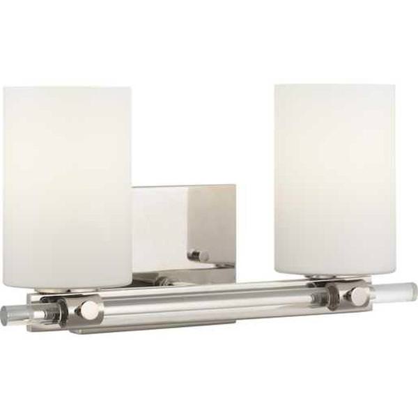 2 Light 120 volt Polished Nickel Vanity Etched Opal Glass Light Fixture