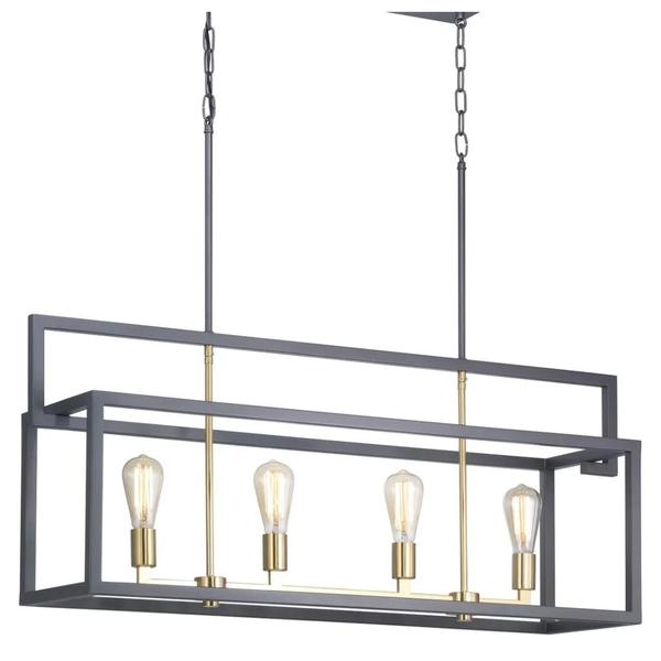 4 Light Graphite Satin Brass Accent Linear Chandelier Light Fixture