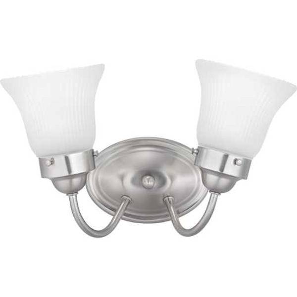 2 Light 120 volt Brushed Nickel Vanity Fluted Etched Glass Light Fixture