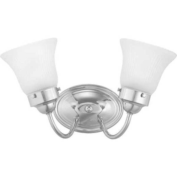 2 Light 120 volt Polished Chrome Vanity Fluted Etched Glass Light Fixture