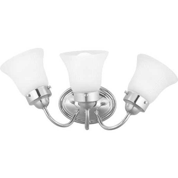 3 Light 120 volt Polished Chrome Vanity Fluted Etched Glass Light Fixture