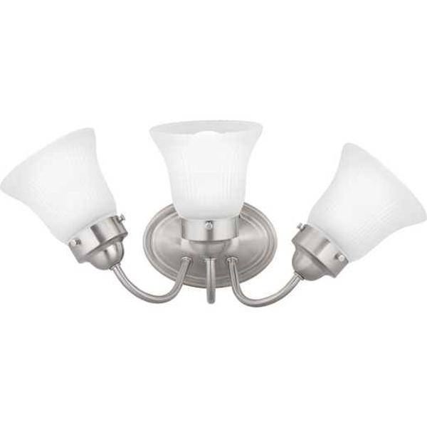 3 Light 120 volt Brushed Nickel Vanity Fluted Etched Glass Light Fixture