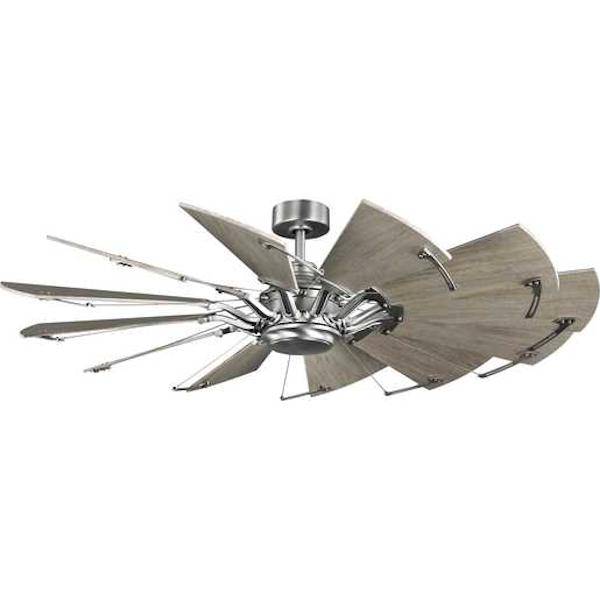 60" Antique Nickel 12 White Barnwood Blade Remote Control Windmill Ceiling Fan