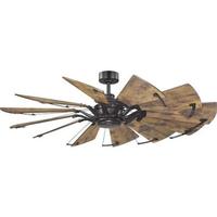 Progress Lighting 60" Bronze 12 Distressed Walnut Blade Remote Control Windmill Ceiling Fan