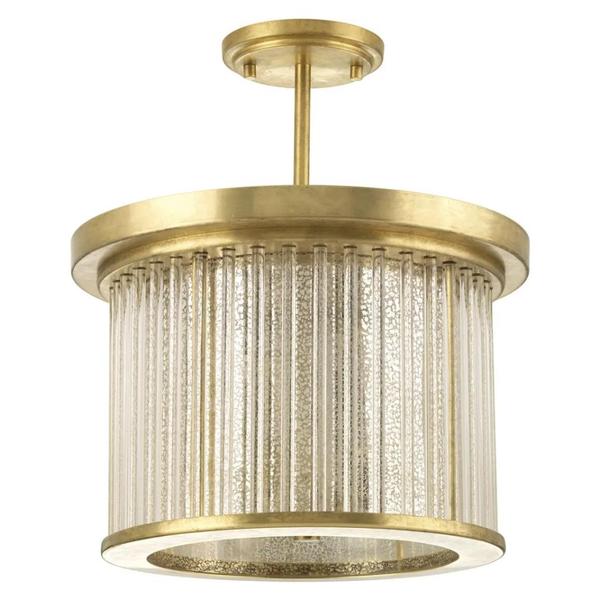 3 Light Brushed Brass Mercury Glass Semi-Flush Ceiling Light Fixture