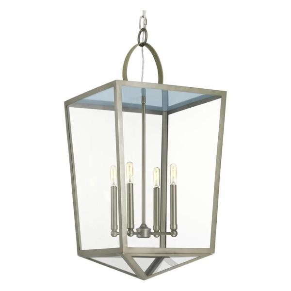 4 Light Antique Nickel Clear Flat Glass Panels Leather Handle Accent Shearwater Collection Pendant Light Fixture