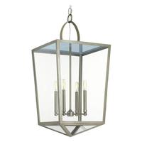 Progress Lighting 4 Light Antique Nickel Clear Flat Glass Panels Leather Handle Accent Shearwater Collection Pendant Light Fixture