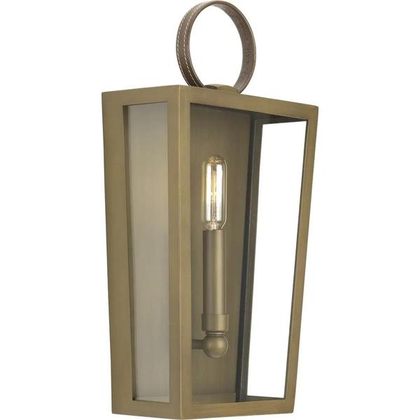 1 Light Aged Brass Clear Glass Brown Leather Handle Sconce Light Fixture