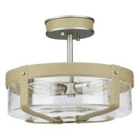 Progress Lighting 4 Light Antique Nickel Clear Seeded Glass Beige Leather Accents Ceiling Light Fixture