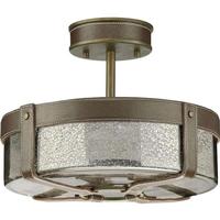 Progress Lighting 4 Light Aged Brass Clear Seeded Glass Dark Brown Leather Accents Ceiling Light Fixture