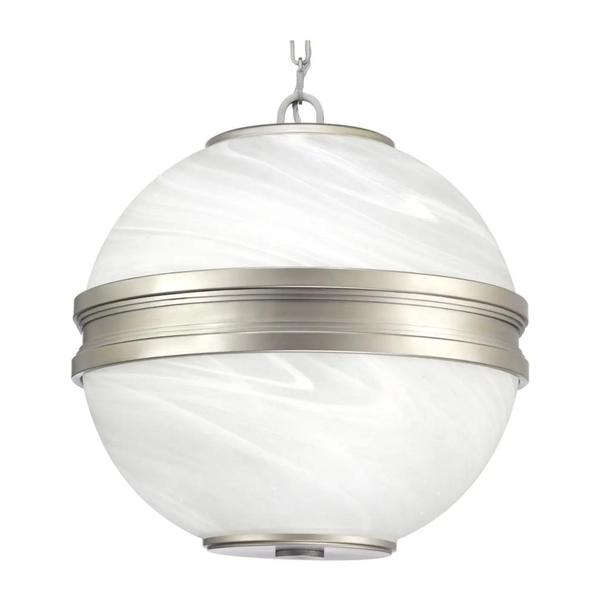 3 Light Antique Nickel Alabaster Glass Bowl Pendant Light Fixture