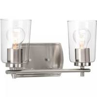 View 2 Light 120 volt Brushed Nickel Vanity Clear Glass Light Fixture
