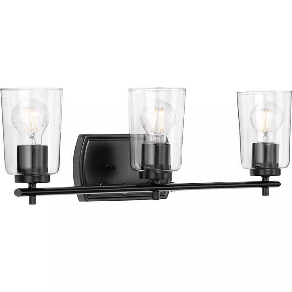 3 Light 120 volt Matte Black Vanity Clear Glass Light Fixture