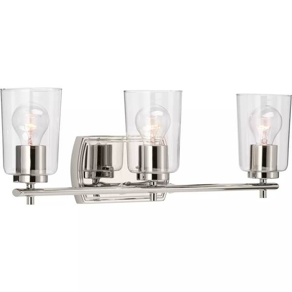 3 Light 120 volt Polished Nickel Vanity Clear Glass Light Fixture