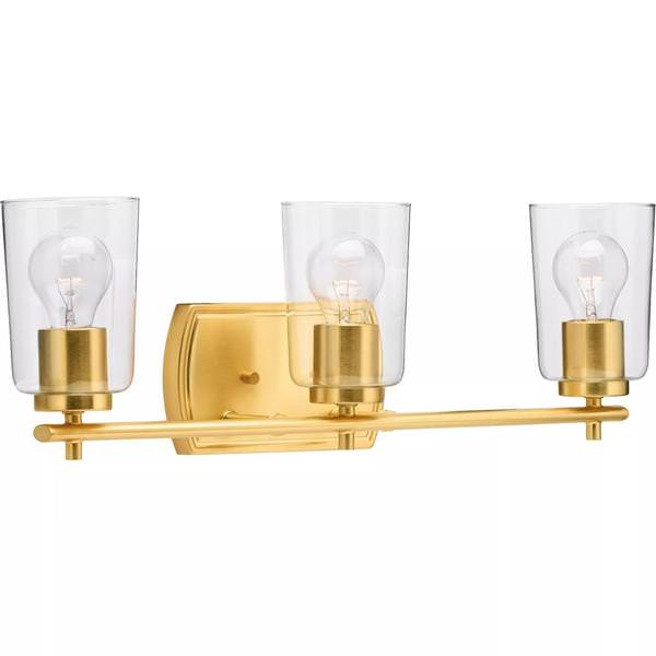 3 Light 120 volt Satin Brass Vanity Clear Glass Light Fixture