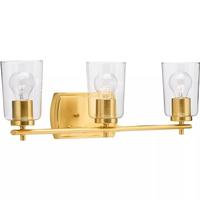 View 3 Light 120 volt Satin Brass Vanity Clear Glass Light Fixture