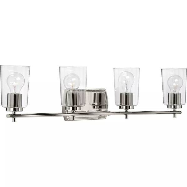 4 Light 120 volt Polished Nickel Vanity Clear Glass Light Fixture