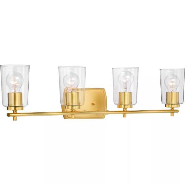 4 Light 120 volt Satin Brass Vanity Clear Glass Light Fixture