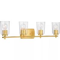 View 4 Light 120 volt Satin Brass Vanity Clear Glass Light Fixture