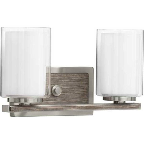 2 Light 120 volt Brushed Nickel Vanity Clear Etched Glass Light Fixture