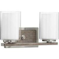 View 2 Light 120 volt Brushed Nickel Vanity Clear Etched Glass Light Fixture