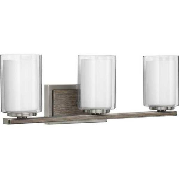 3 Light 120 volt Brushed Nickel Vanity Clear Etched Glass Light Fixture
